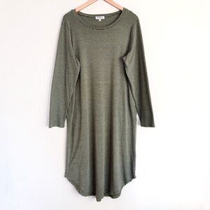 Anthropologie Polagram Green Striped Midi Dress With Pockets L Casual Minimalist